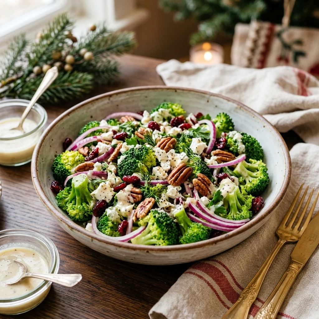Christmas Salad with Broccoli and Red Onions