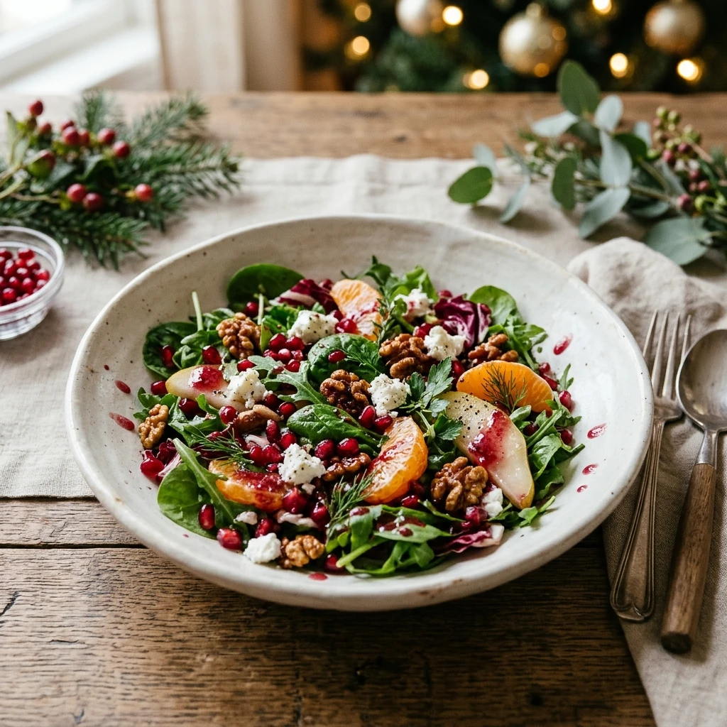 Festive Christmas Salad with Pomegranate Vinaigrette