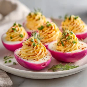 Pink Pickled Deviled Eggs