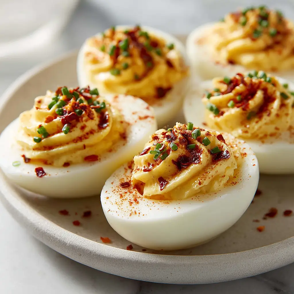 Spicy Chili Garlic Deviled Eggs