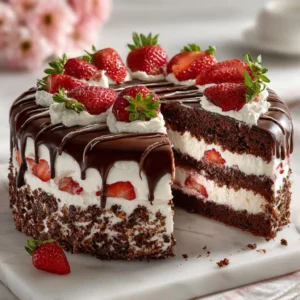 Irresistible Strawberry Chocolate Shell Cake