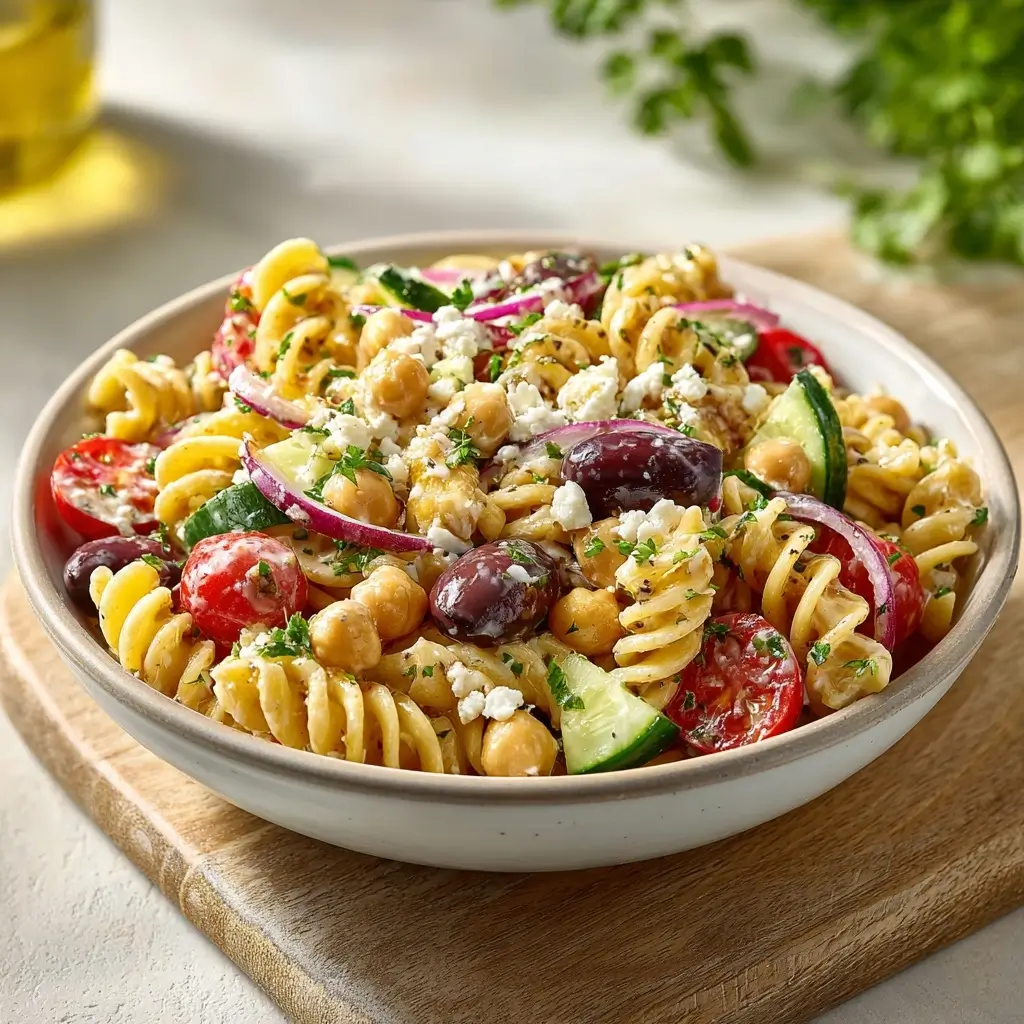 Quick High Protein Greek Pasta Salad