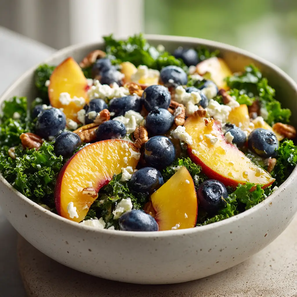 Summer Peach Blueberry Kale Salad