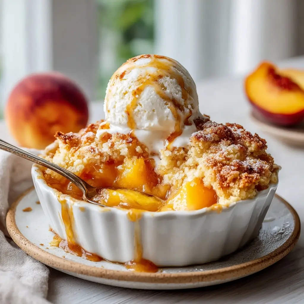 Classic Peach Cobbler With Vanilla Ice Cream — Summer Staple