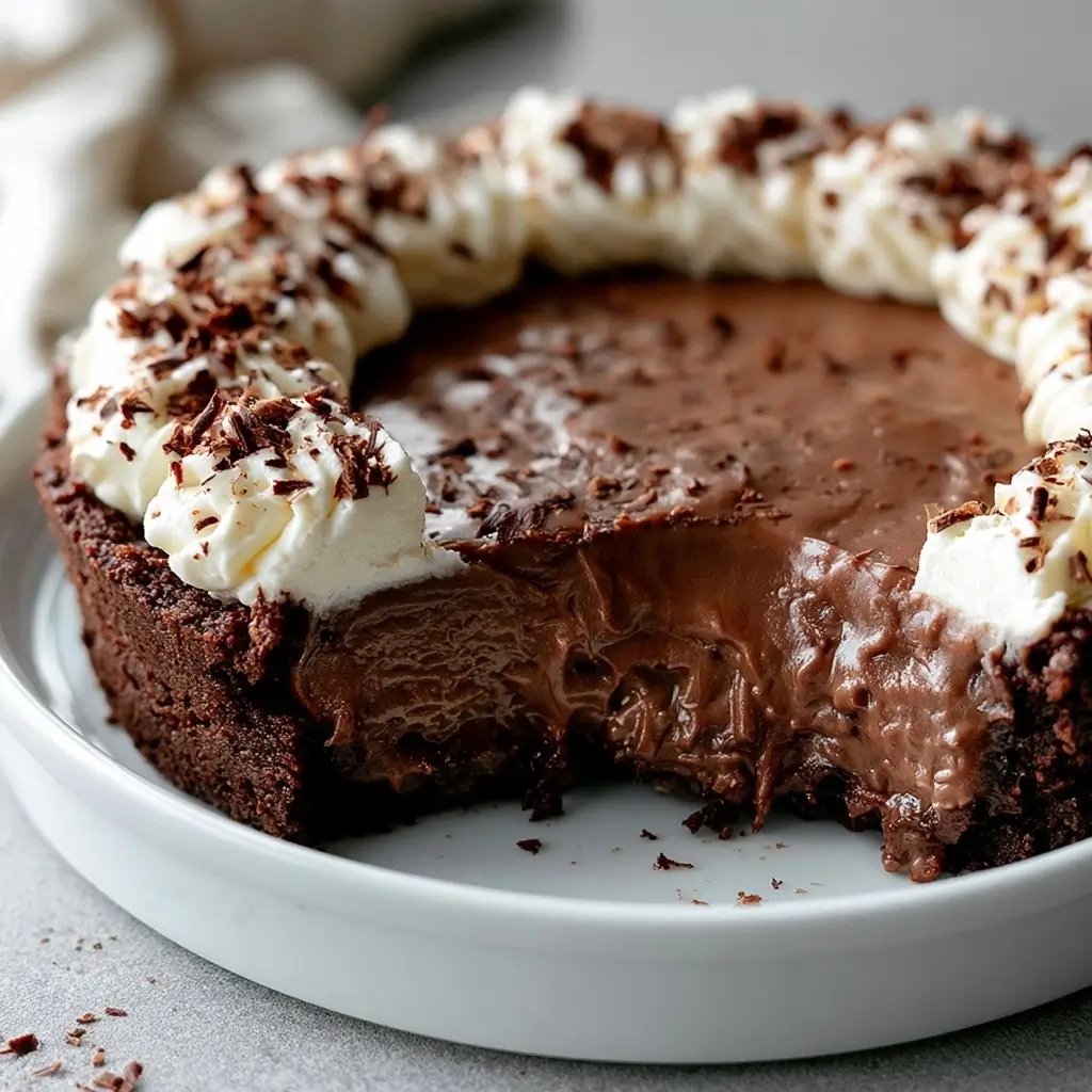 Homemade Chocolate Pudding Pie With Brownie Crust