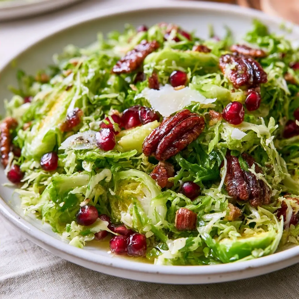 Shaved Brussels Sprout Salad With Pomegranate And Candied Pecans | Thanksgiving Salad
